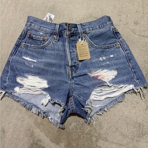 Levi’s 501 High-Waist Distressed Denim Shorts - Blue